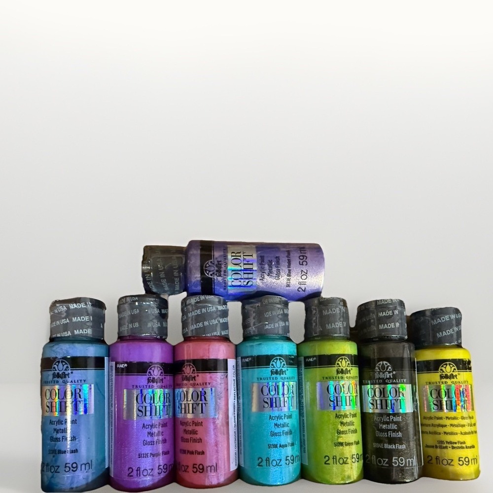 (8) FolkArt Color Shift Acrylic Paint Blue,Purple,Pink,Aqua,Green,Black,Yellow..